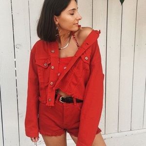NWT Brandy Red Cropped Denim Jacket